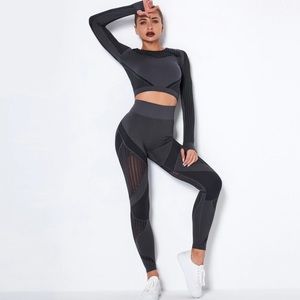 Two Piece Yoga Set High Waist Hollow Out Striped.